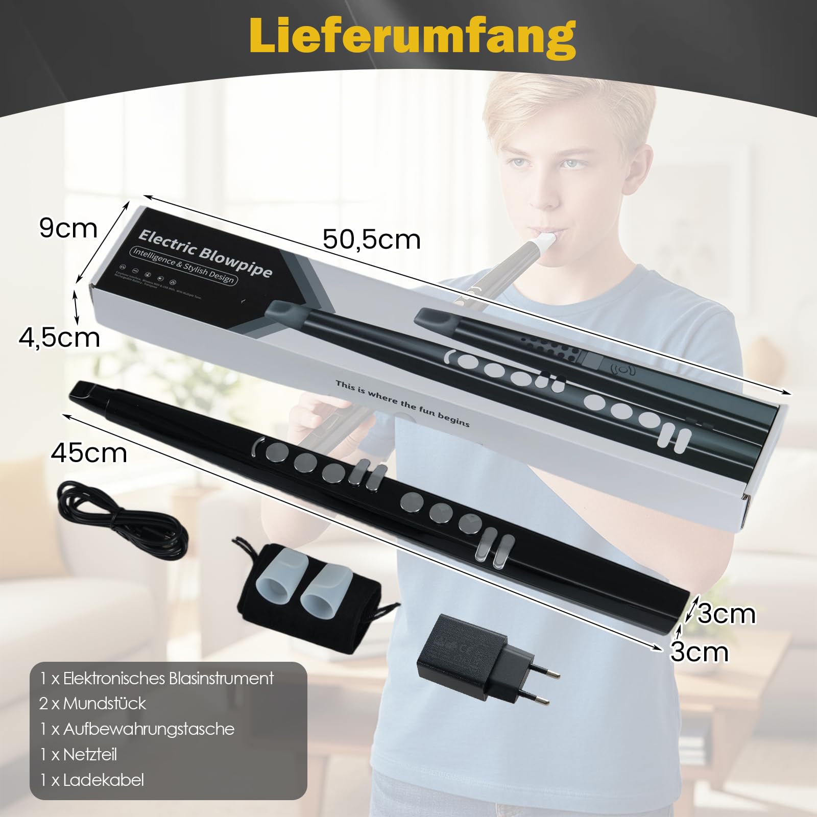 COSTWAY ektronisches Blasinstrument, tragbares Blasinstrument mit 13 Tönen, 2 Fingerings & 3 Empfindlichkeitsstufen, EWI mit kabelloser Verbindung & MIDI für Anfänger, Kinder und Erwachsene