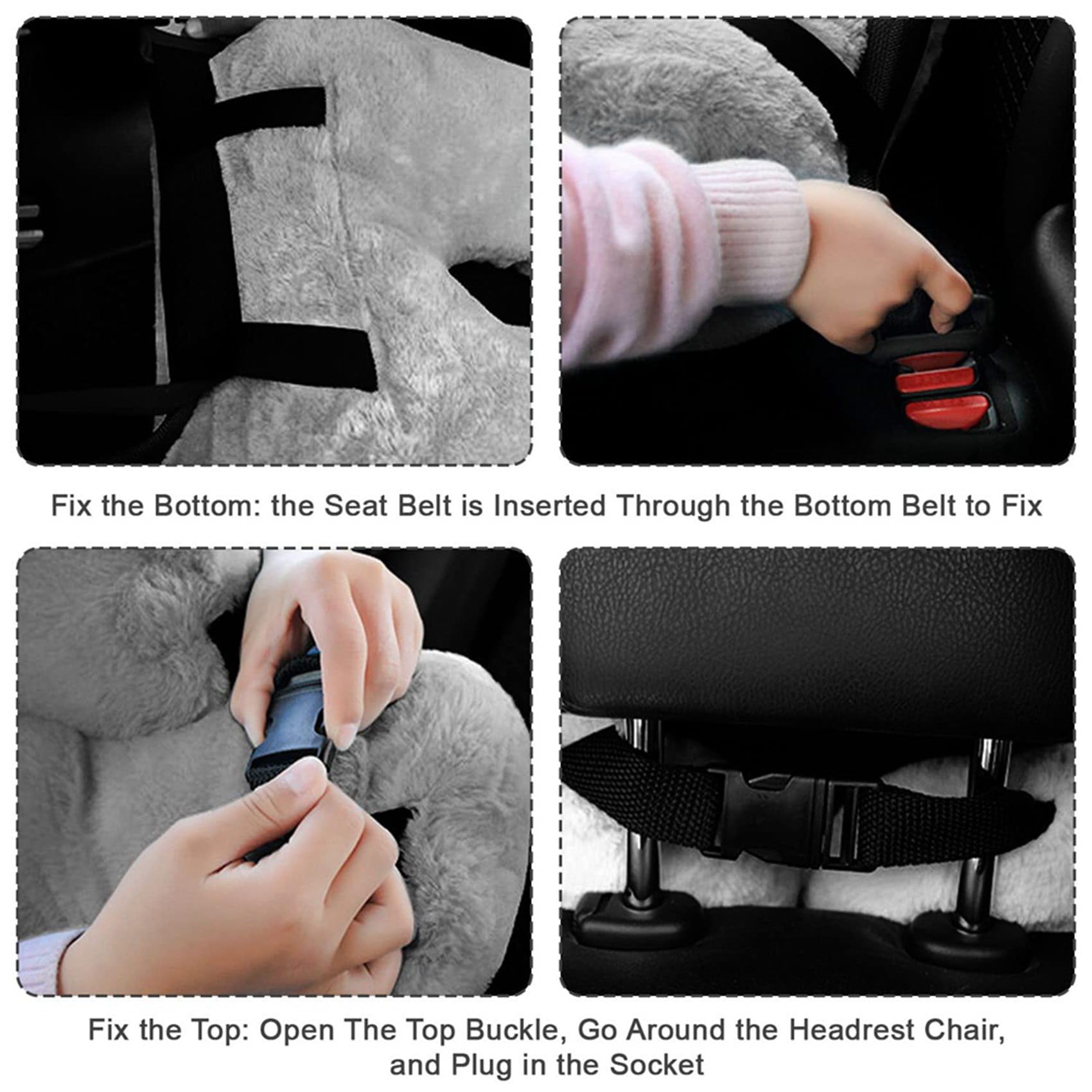 2X Oreiller de Voyage, Oreiller de Voyage pour Enfants, Oreiller Multifonctionnel en Forme de U pour Voiture, Siège Soutient la Tête et Le Corps (Gris)