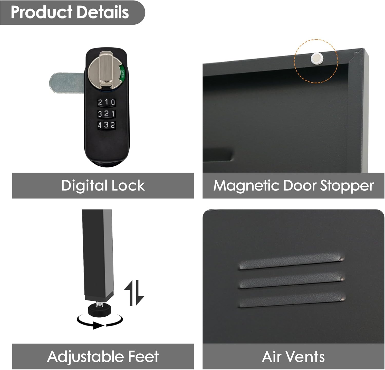 Metal Storage Cabinet Kitchen Pantry Cabinet for Bathroom Locking Storage Cabinet with Door and Removable Shelves (Black)