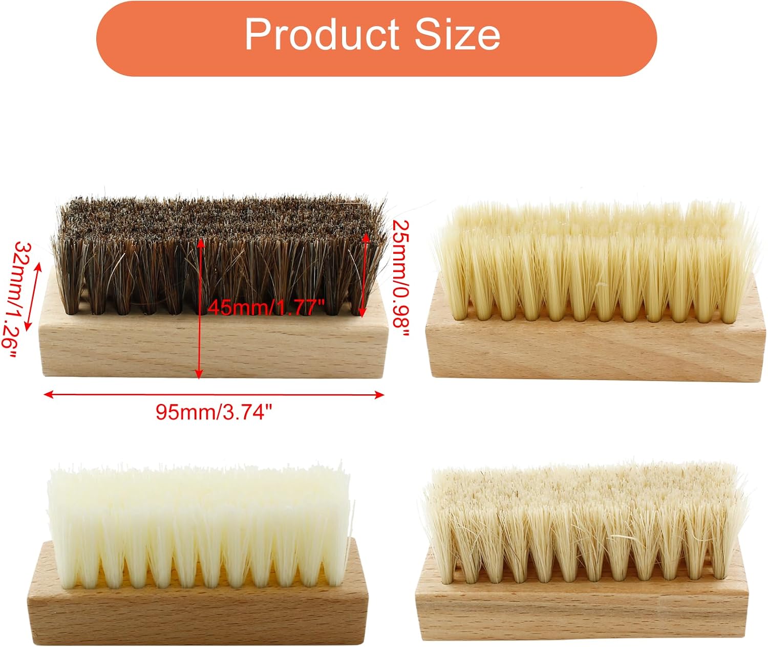 4 Pcs Square Wooden Handheld Shoe Cleaner Brush Set