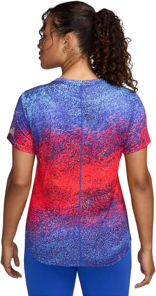 Nike USA Track&Field One Women's Dri-FIT Running Short-Sleeve Top (Bright Crimson/Old Royal/Baltic Blue/White) (US, Alpha, Large, Regular, Regular, Bright Crimson/Old Royal/Baltic Blue/White)
