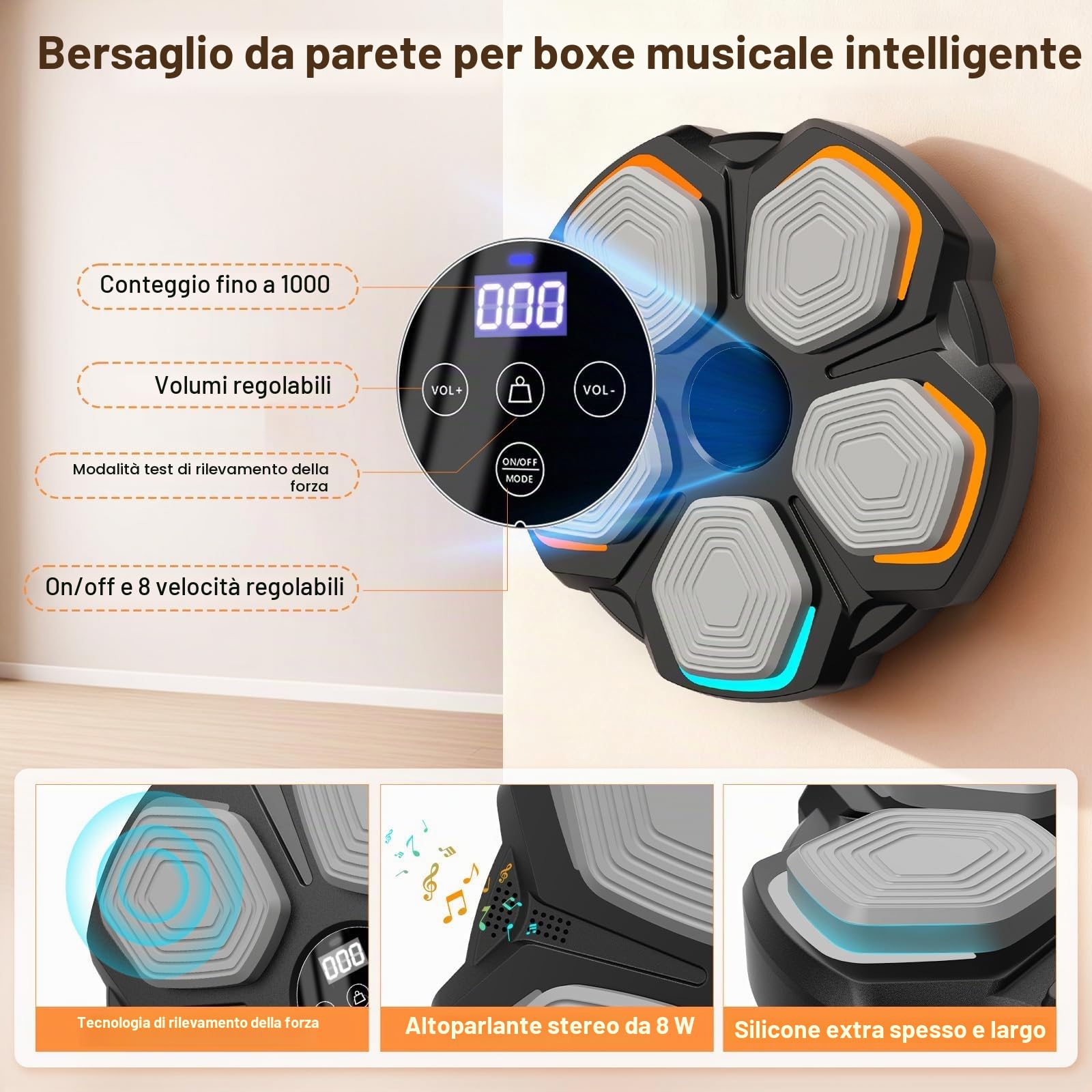 Macchina da Boxe Musicale- 8 velocità Music Boxing Machine con 2 Paia di Guanti da Boxe, Conteggio Intelligente,Bluetooth Smart - LED Musica Bluetooth Boxe Allenamento per Casa