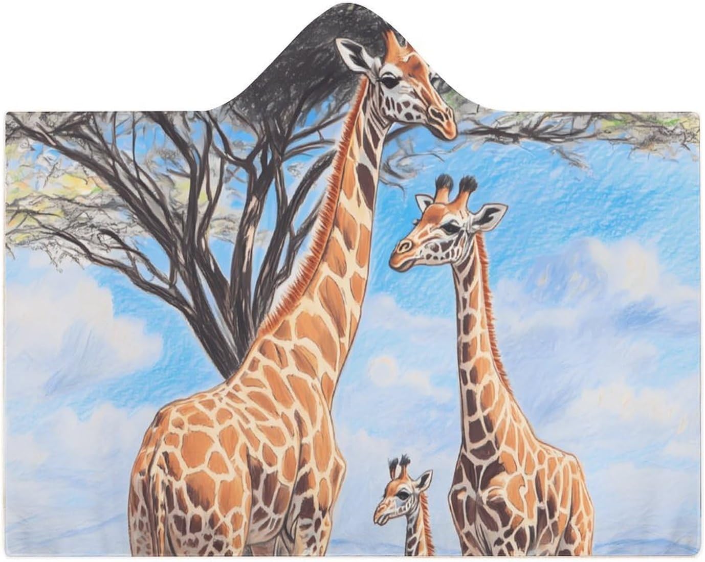 African Family of Giraffes Fashion Wearable Blanket Hoodie Fleece Throw Cloak Robe Unisex