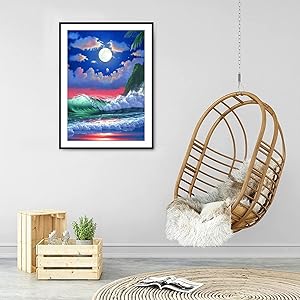 FILASLFT Diamond Painting Kits for Adults DIY 5D Beach Diamond Art Paint with Round Diamonds Full Drill MoonscapeGem Art Painting Kit Beach Moon View for Home Wall Decor Gifts(12x16inch/3040cm)