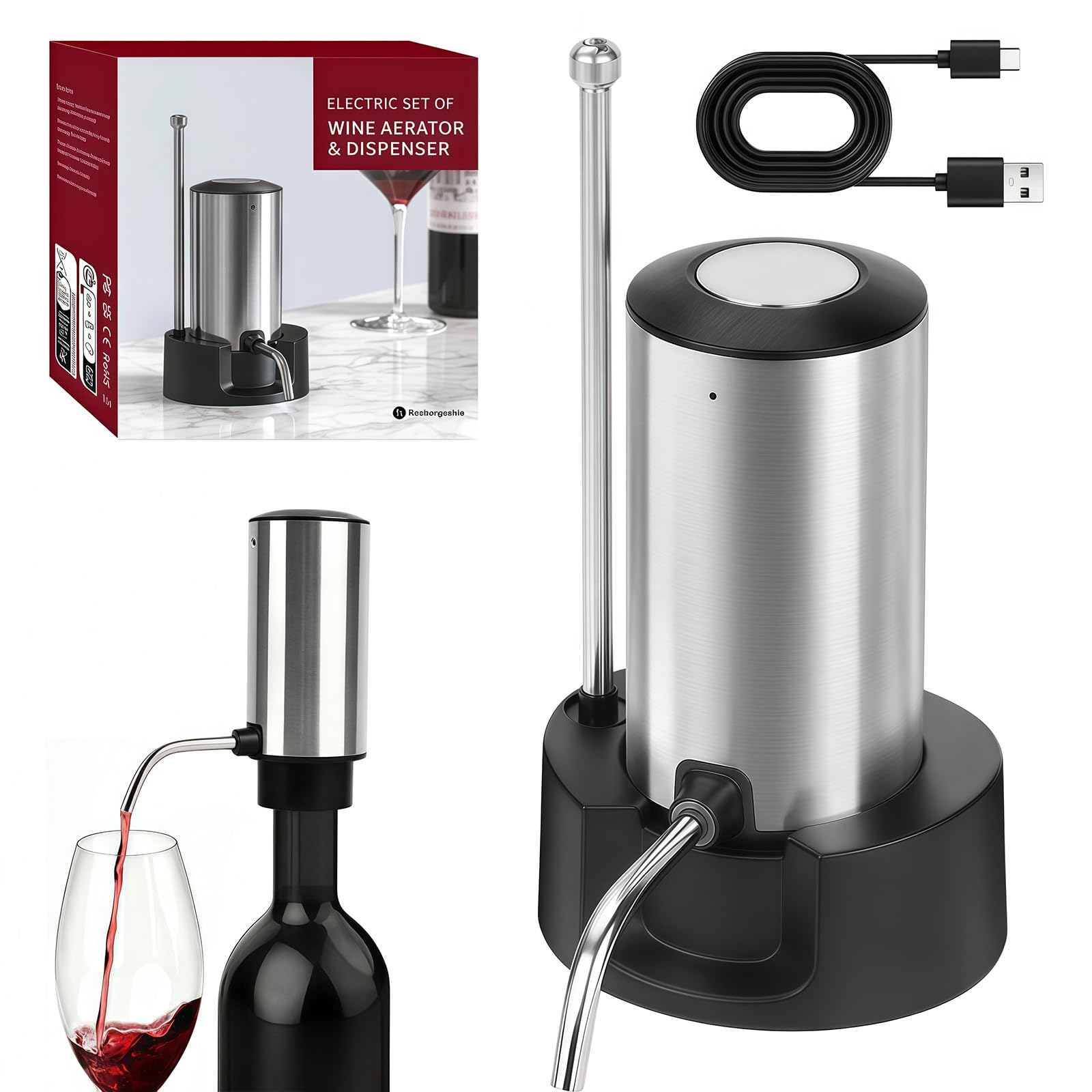 Aérateur de vin électrique haut de gamme avec batterie rechargeable