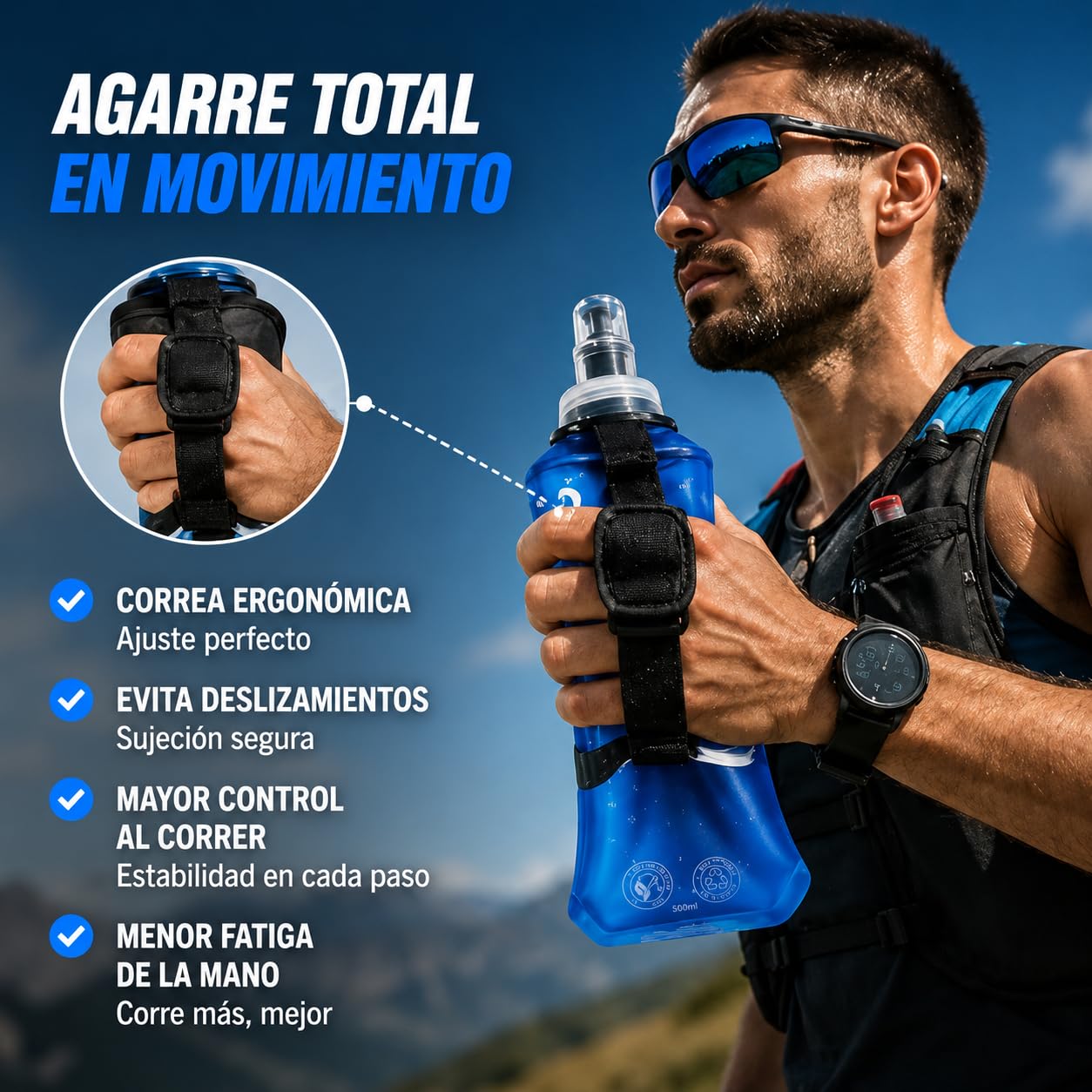 Soft Flask 250ml y 500ml Pack de 4 | Botella Plegable de Agua para Running, Trail Running, Ciclismo y Senderismo | Bolsa de Hidratación Deportiva de TPU Libre de BPA, Válvula Antigoteo