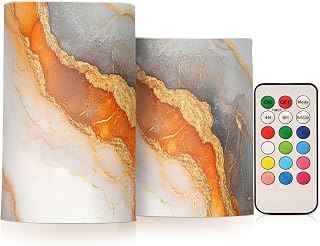 Marble White Orange Flameless Flickering Electric Candle Electronic Lights Windproof Remote Control for Funeral 2-Piecing Set