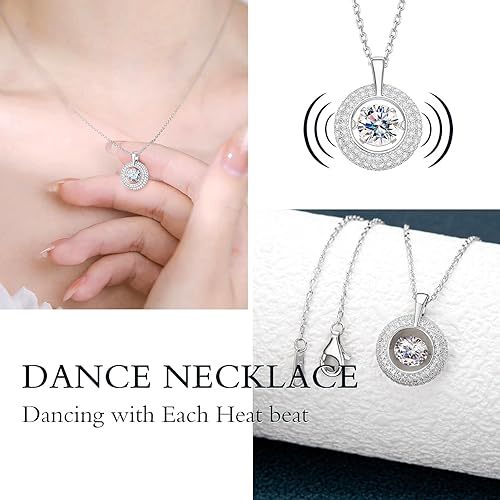 Miniatura 6 de Collar de corazón de diamante bailarín para mujer, collar con dije de moissanita flotante, collar de plata de ley 925, regalo de joyería para el día