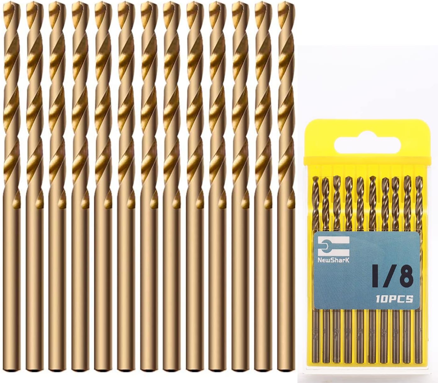 1/8" Cobalt Drill Bits, 10 Pack of M35 HSS Metal Drill Bit Set for Hard Metal, Stainless Steel, Cast Iron,Cobalt Drill Bits with Storage Case