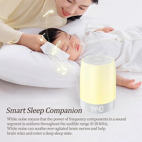 Miniatura 4 de Máquina de ruido blanco para dormir de bebé con luz nocturna, máquina de ruido blanco para niños y adultos, 32 sonidos relajantes, reloj despertador