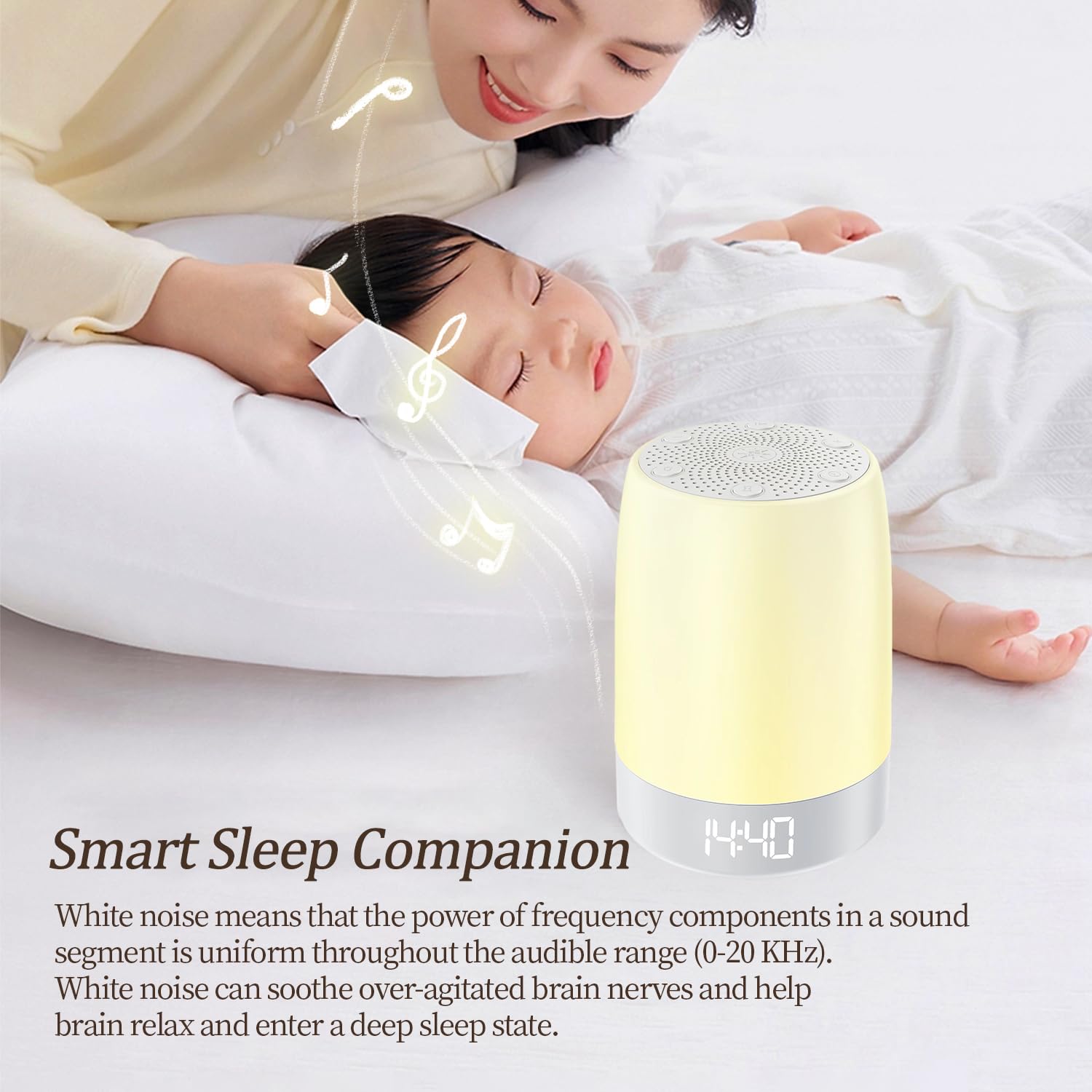 Máquina de sonido de ruido blanco, máquina de ruido blanco para dormir, máquinas de sonido para dormir, 32 sonidos relajantes, volumen ajustable y luz nocturna, temporizador, control de aplicación