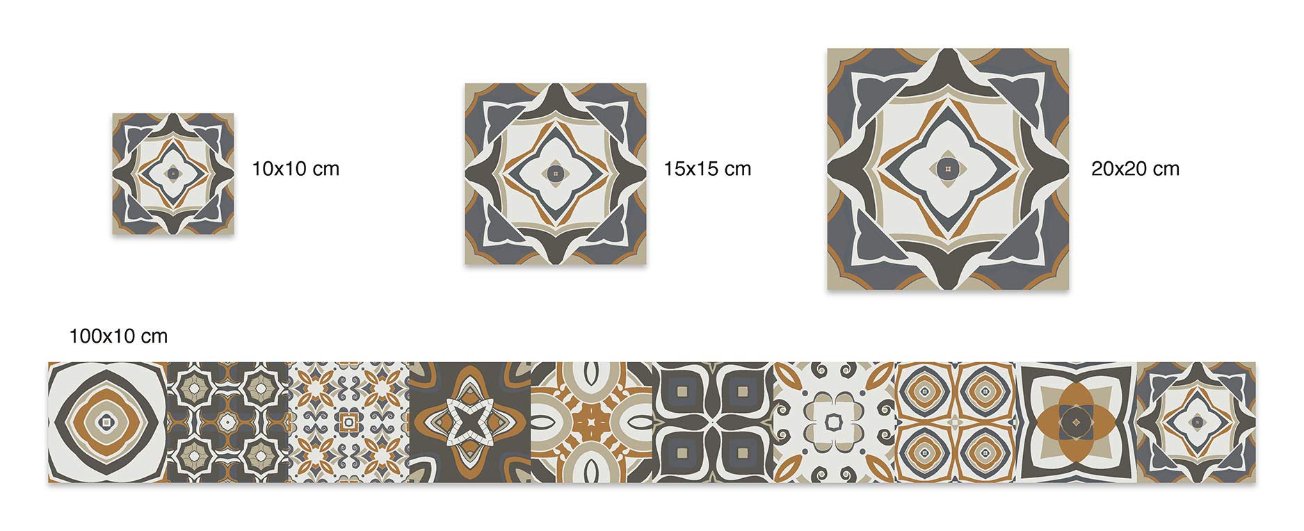Panorama Azulejos Adhesivos Cocina Baño Pack de 72 Baldosas de 10x10cm Modelo Hidráulico Naranja - Revestimiento de Paredes - Cenefas Adhesivas