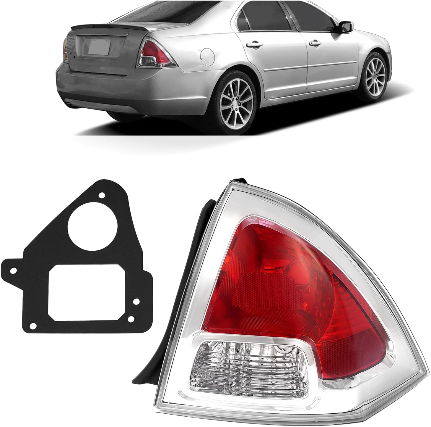 HECASA Right Outer Tail Light Compatible with 2006-2009 Ford Fusion S SE SEL Halogen Taillight Rear Brake Lamp Assembly Replacement for 6E5Z13404B FO2819113 Red&Clear Lens Passenger Side