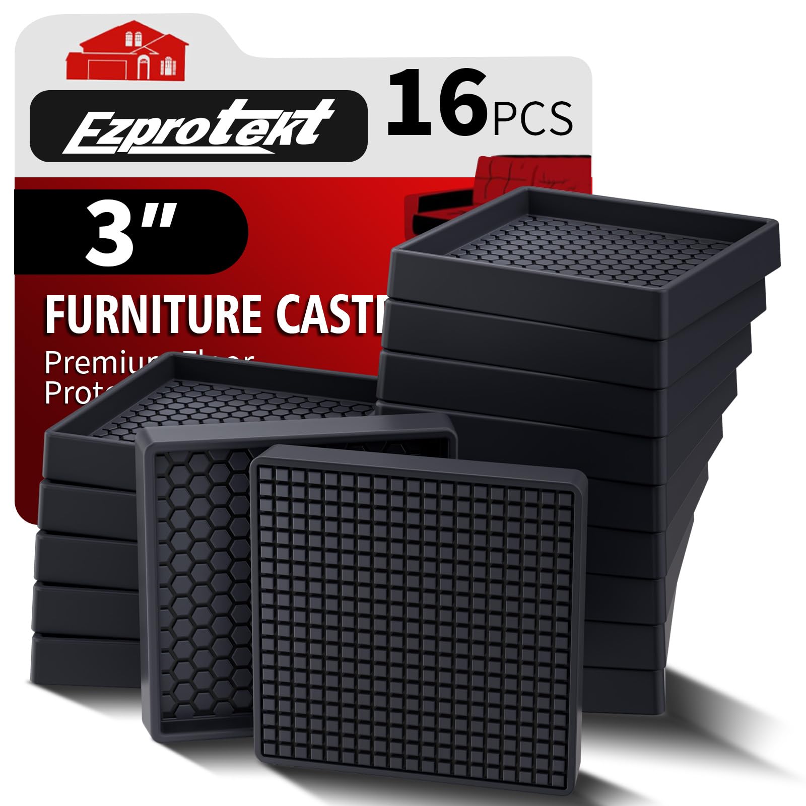 Posavasos para muebles, almohadillas antideslizantes de 3 x 3 pulgadas para suelos de madera dura, 16 unidades de tazas redondas de goma antideslizantes para muebles, protectores de suelo para patas