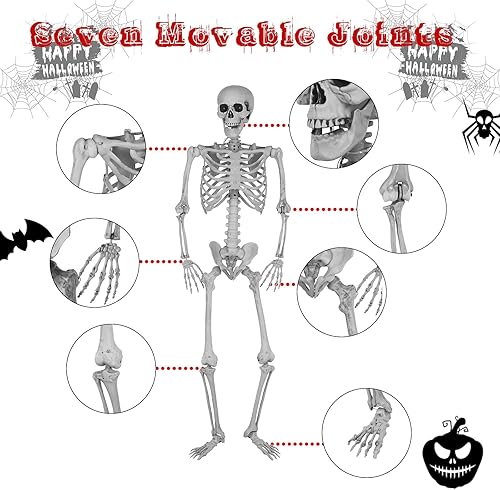 Miniatura 5 de Esqueleto de tamaño real para decoración de Halloween, esqueleto de Halloween de 5.4 pies, esqueleto colgante con articulaciones móviles, huesos
