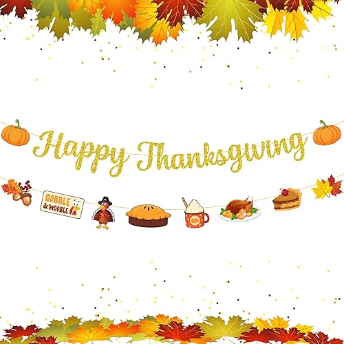Miniatura 2 de KatchOn, Cartel de Feliz Acción de Gracias con purpurina dorada, grande de 10 pies, sin bricolaje, pancartas vintage de Acción de Gracias, grandes