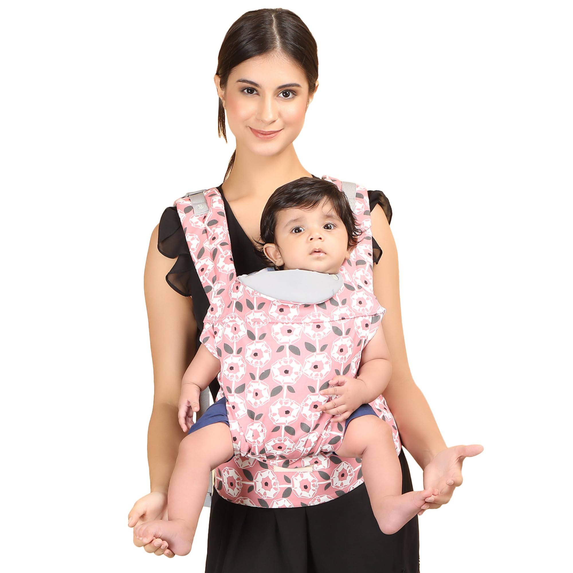 POLKA TOTS Ergonomic Baby Carrier for 0 to 3 Year Baby (Up to 20kg), M-Shape Hip Seat, 3 in 1 Front/Back Carry Positions, Adjustable & Breathable Cotton Baby Holder for Newborn & Infant (Peach Floral)