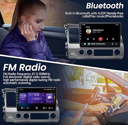 Miniatura 6 de Radio de coche 4G+64G de 10.1 pulgadas para Honda Civic 2006 2007 2008 2009 2010 2011, Carplay Android Auto estéreo de coche con cámara de respaldo,