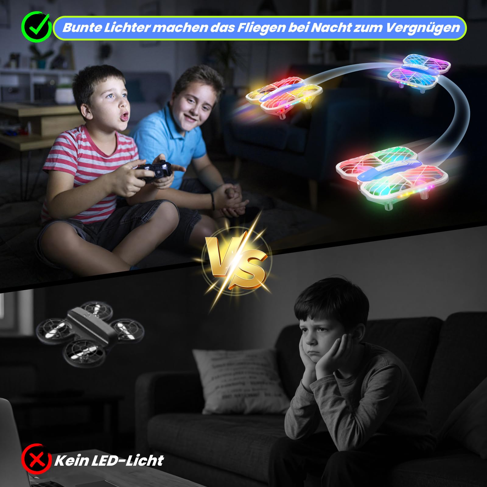 Mini Drohne für Kinder, HOFMOC Mini Drohne mit 5 LED-Leuchten, 3D-Flip, One-Key Start/Landung, Headless-Modus, 3 Geschwindigkeitsmodi, 22 Min Flugzeit, Spielzeugdrohne Geschenke für Kinder ab 6 Jahren