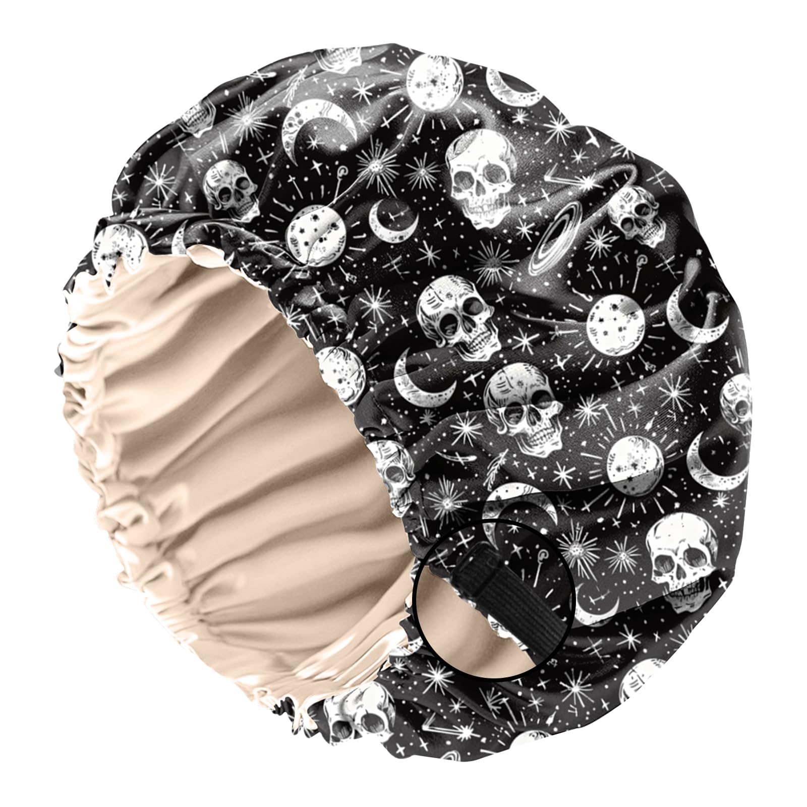 BHAHB Satin Bonnet Silk Bonnet for Sleeping Double Layer Elastic Adjustable Hair Caps Reusable Cute Aesthetic for Women Girls (O22-Skull)