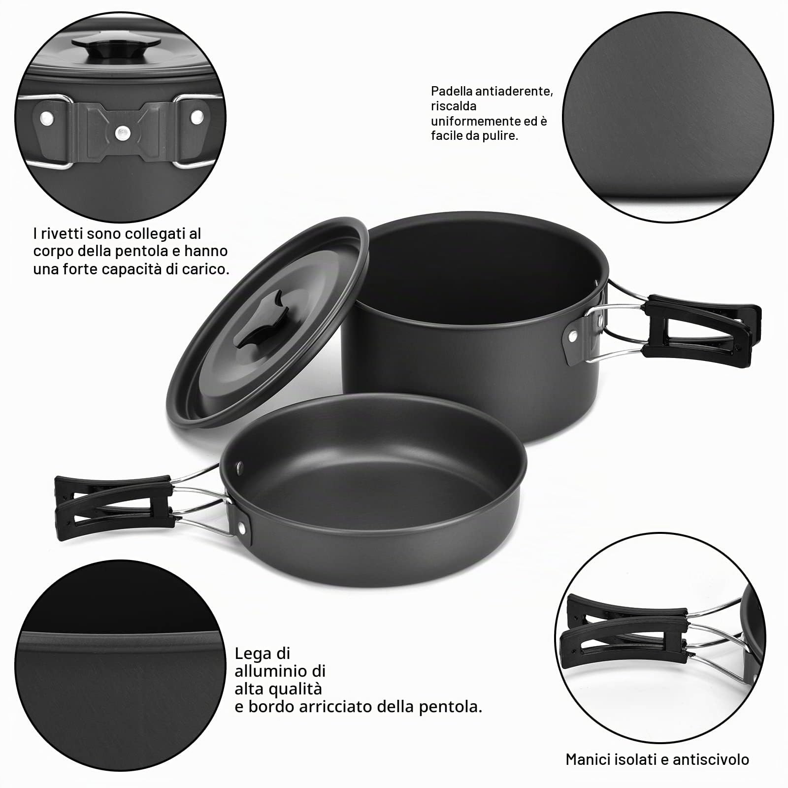 Queta Set di pentole da campeggio, 17 pezzi, per 2-3 persone, per campeggio, escursioni, picnic, barbecue, certificato Fda