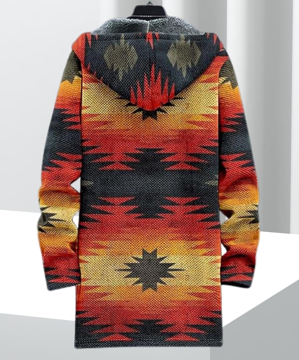 Men's Hooded Sweater Coat Knit Fleece Lined Long Cardigan Jacket with Zip Front Pocket Vintage Casual Zip Up - Image 3