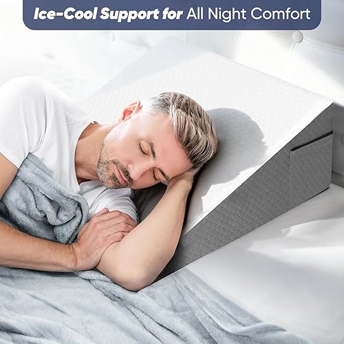 Miniatura 4 de Almohada de cuña de cama para dormir y descansar, almohada inclinada de 8 pulgadas para adultos mayores, soporte de espalda y elevación de piernas,