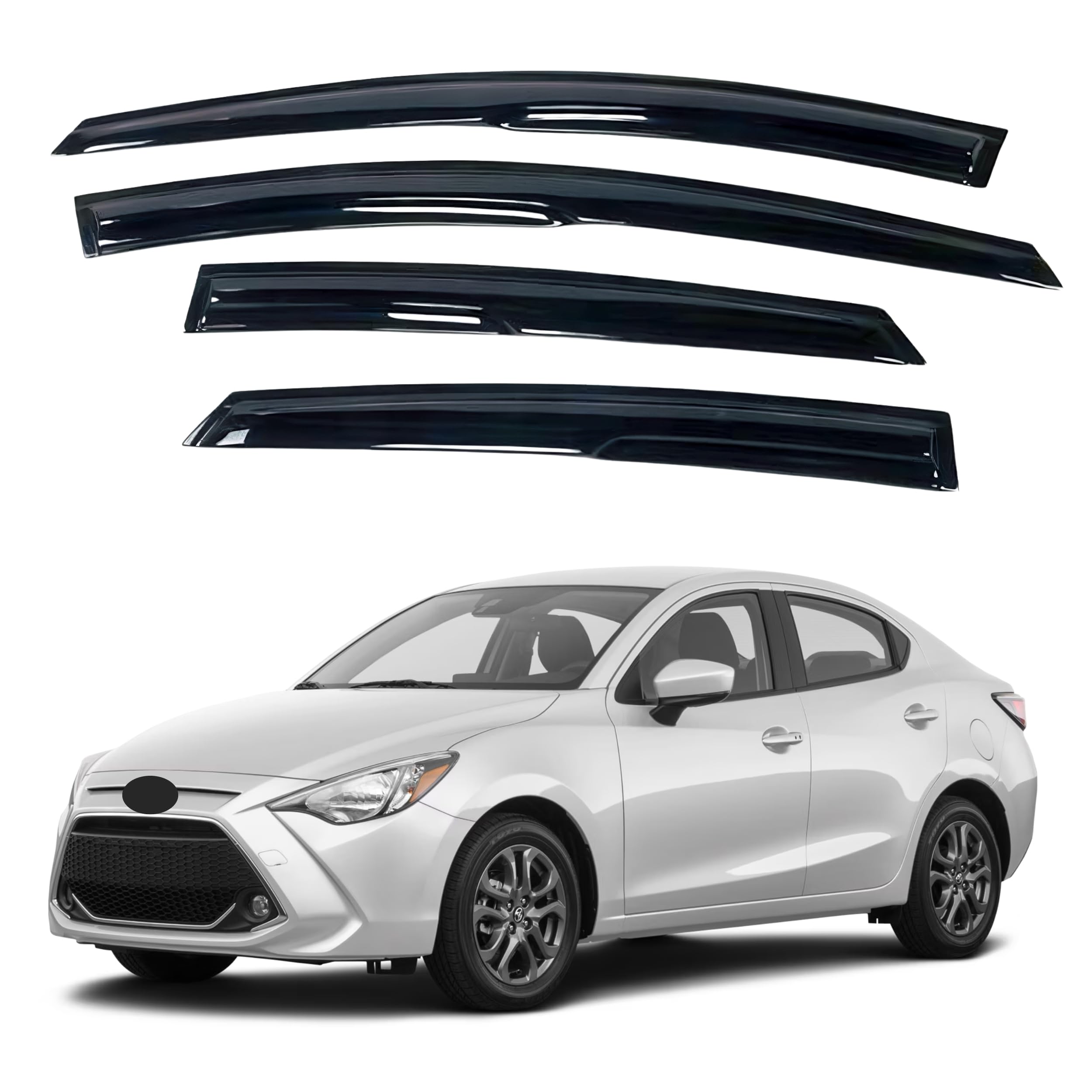 IG Window Visor for Toyota Yaris iA Sedan 2016-2020 &amp; Scion iA Sedan 2016-2020, Rain Guard Tape-On Durable Side Vent Window Deflector Mugen Style, 2016 2017 2018 2019 2020 (Sedan Only)