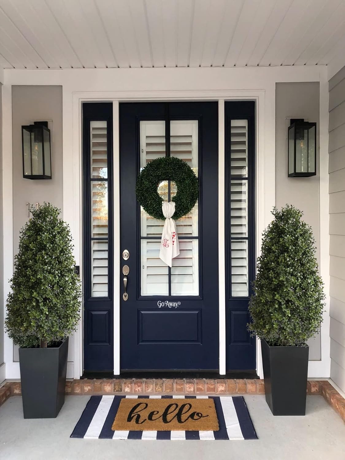 38in Artificial Boxwood Topiary Trees Potted Faux Outdoor Plants for Front Door Decor 2Pack - Image 3