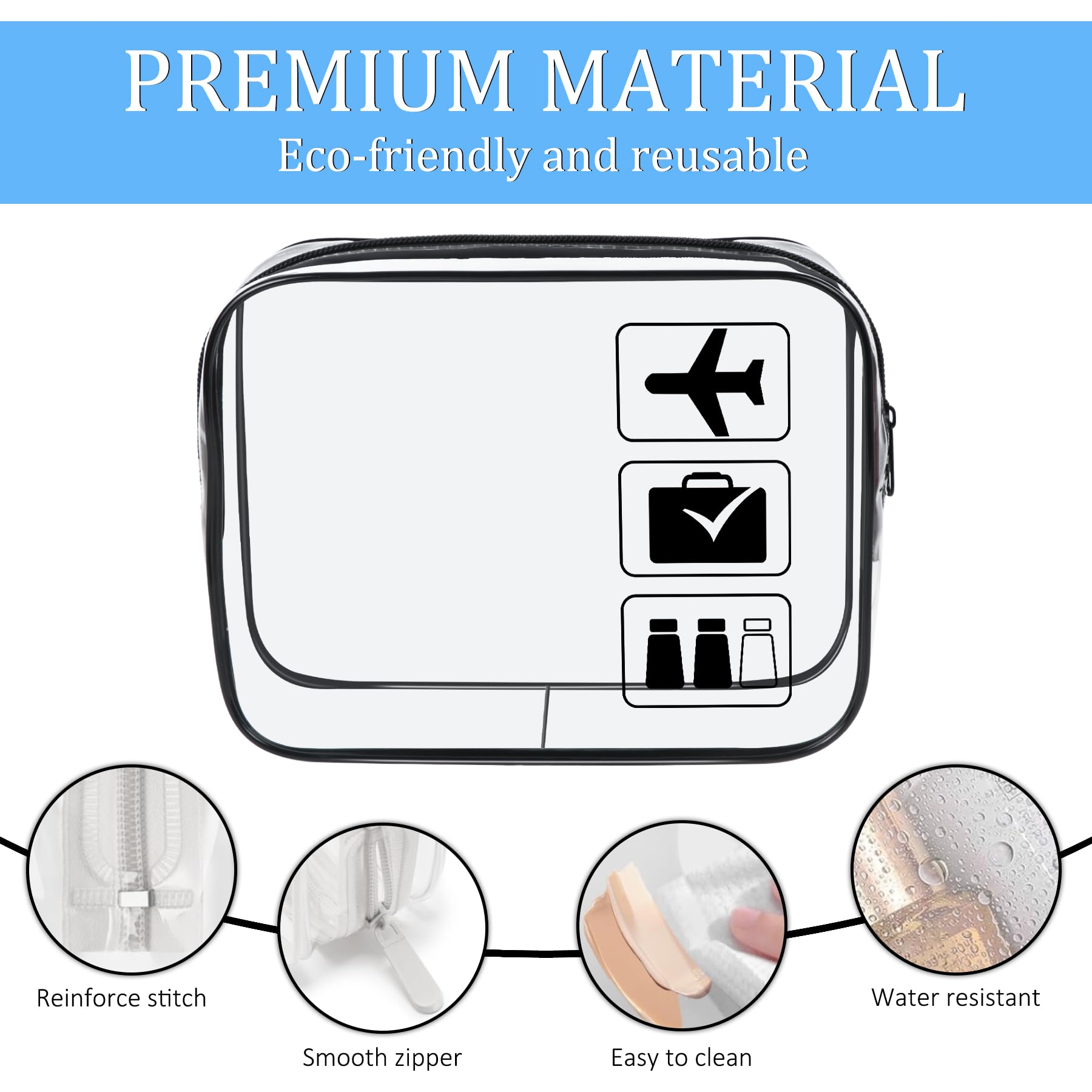 sogiv 3Pcs TSA Approved Toiletry Bag, Clear Travel Toiletry Bag, Clear Makeup Bag, Waterproof Travel Makeup Cosmetic Bag, Carry On Airport Airline Quart Size Travel Bag for Women Men (Black)