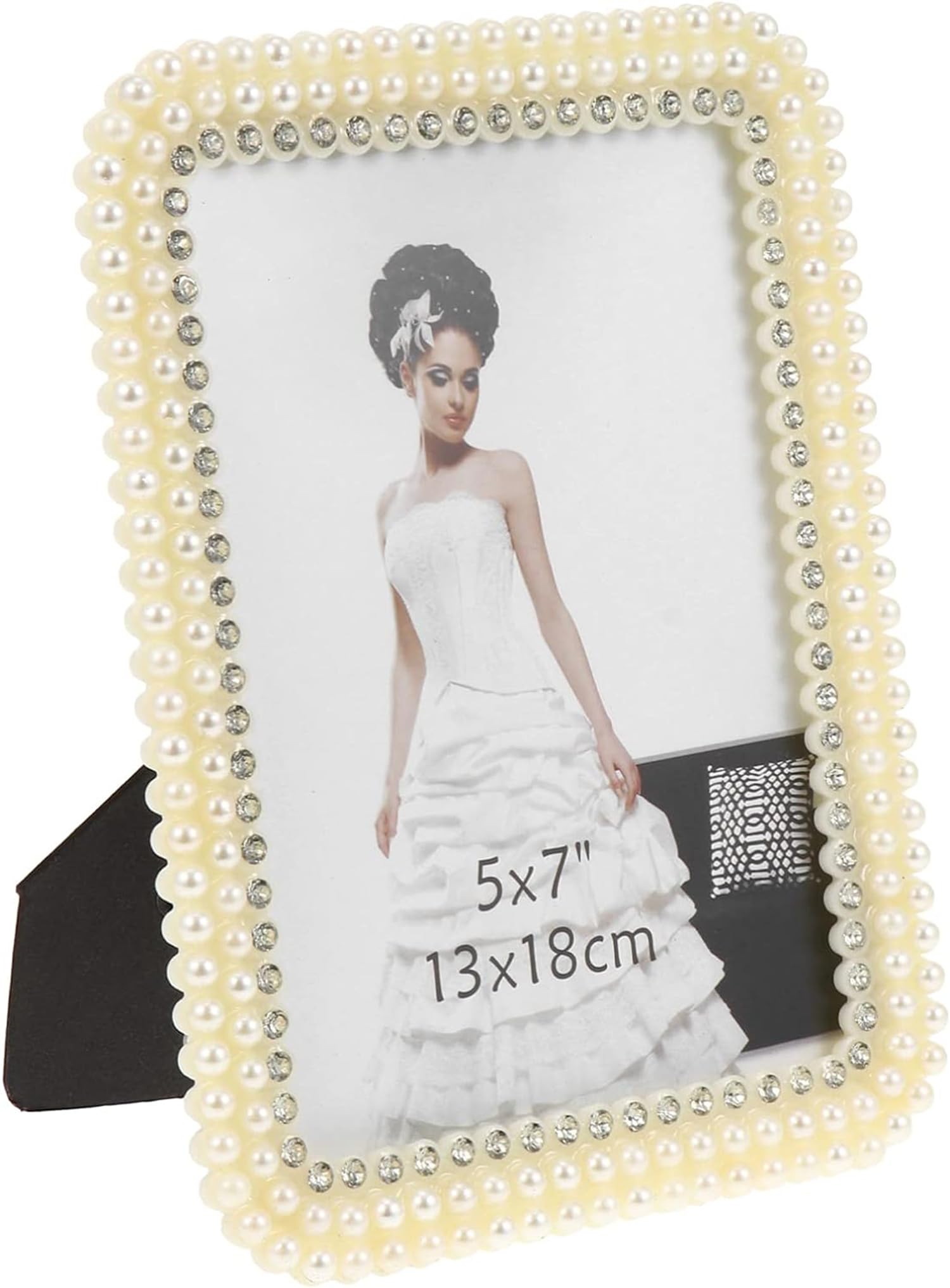 Excefore Pearl Photo Frame Shelf Wedding Photo Frame Wedding Anniversary Photo Frame Bedroom Geometric Vintage Frames Album Inch Birthday Graduation Sign Art White Dad Display Resin Picture, 5x7inch