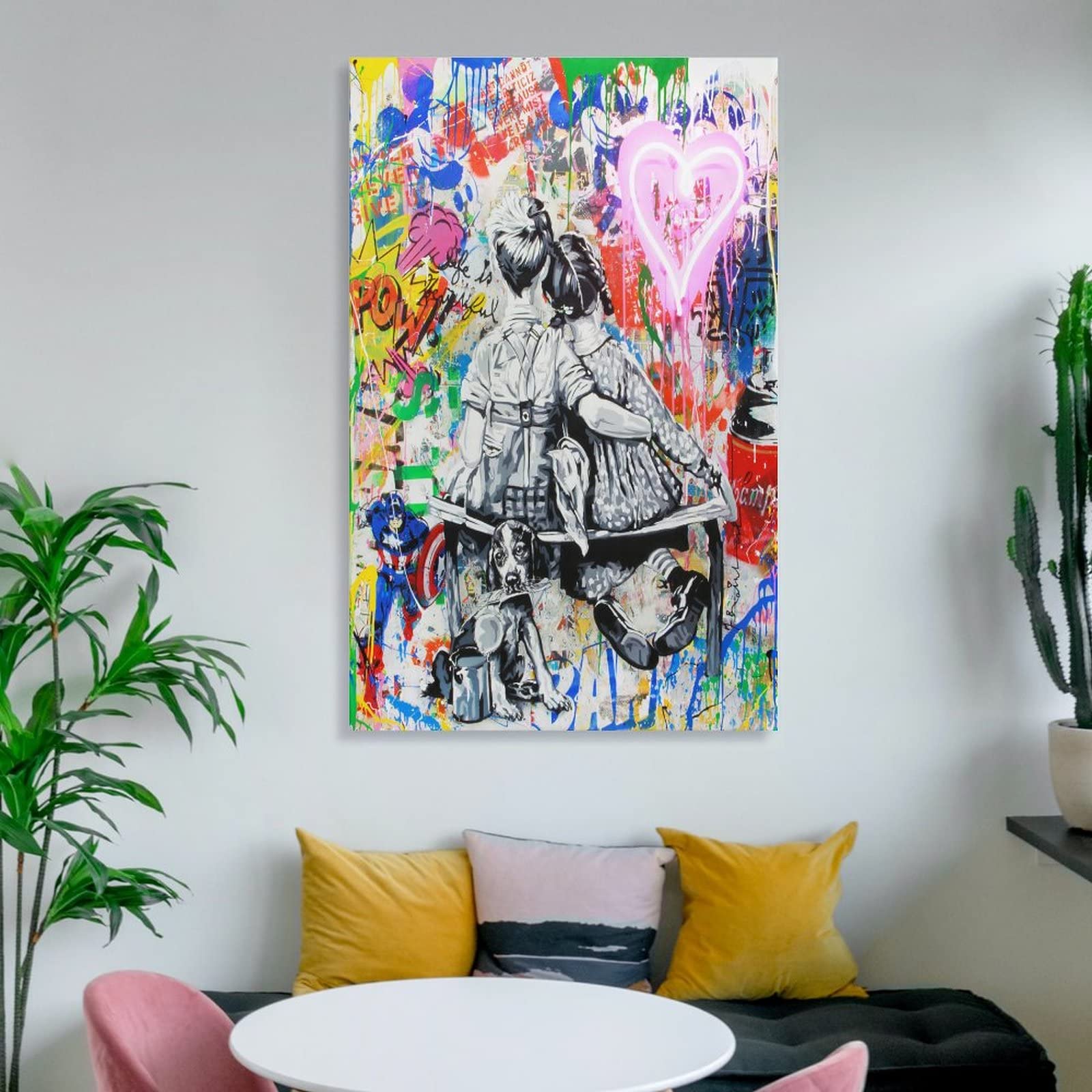 No.259フレーム付きキャンバスアート　バンクシー　バスキア　インテリア絵画 Amazon.co.jp: Banksy バンクシー 【男女が寄り添って座るート