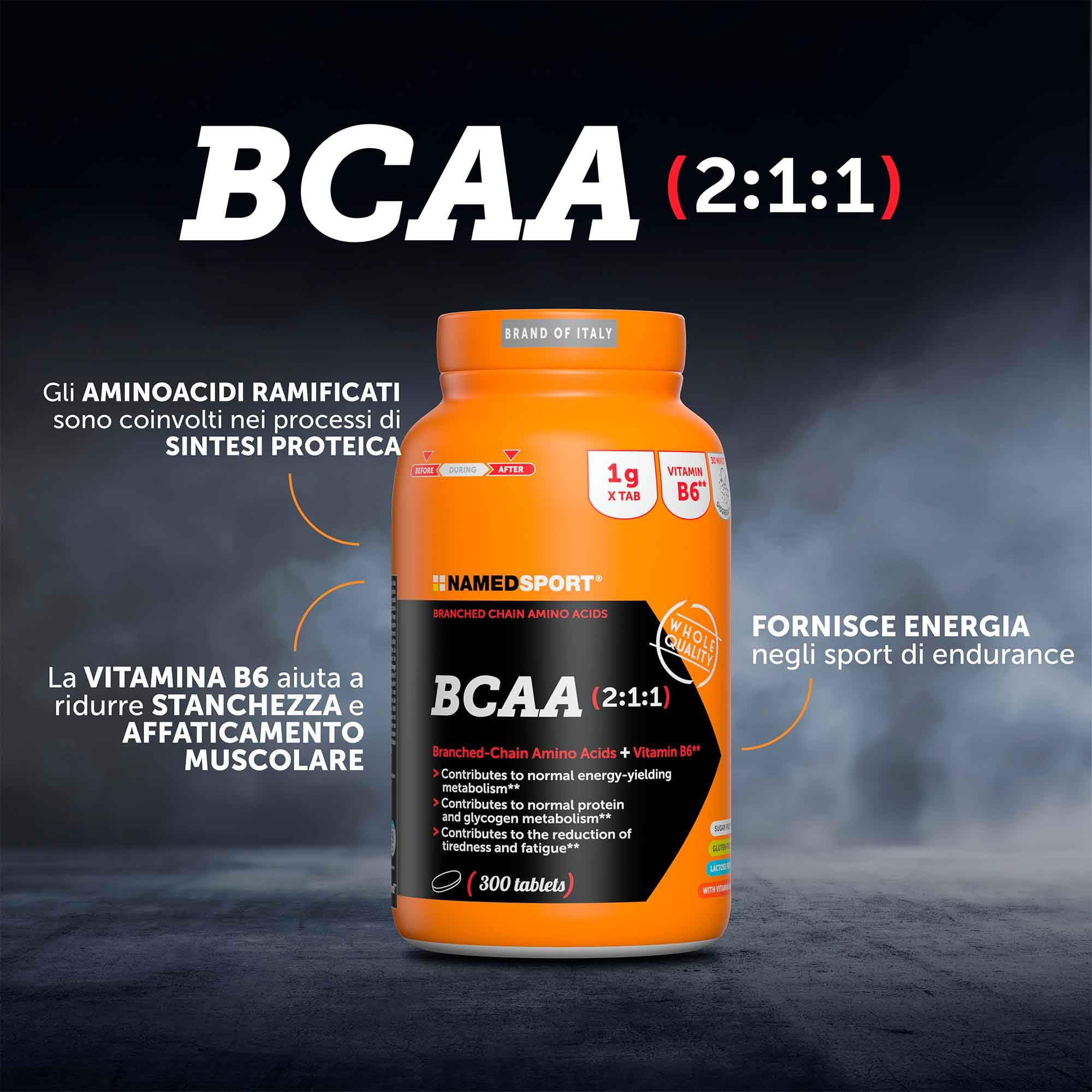 NAMEDSPORT SUPERFOOD BCAA 2:1:1 | EAA Aminoacidi Essenziali e Ramificati con Vitamina B6 | Recupero Muscolare e Sintesi Proteica | Intra Workout Palestra | 300 Compresse