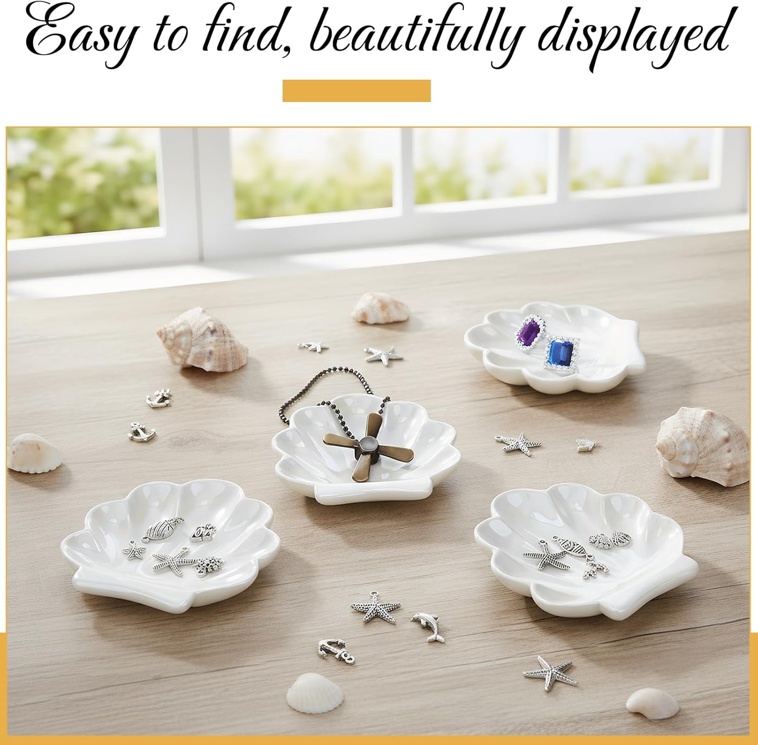 8 Pcs Shell Trinket Dish Seashell Jewelry Dishes for Women Shell Ceramic Jewelry Dish Tray Ceramic Ring Holder Decorative Trinket Tray Organizing Rings Earrings Necklaces Keys for Home Decor