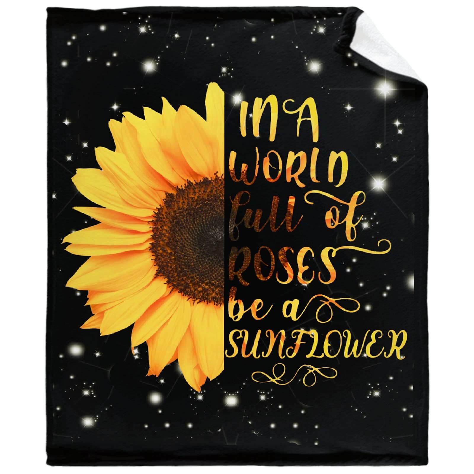 in A World Full of Roses Be A Sunflower Throw Blanket - Super Soft Flannel Fleece Blanket with Teen Girls, Plush Lightweight Fuzzy Cozy Blanket Microfiber for Couch S 50"X40" for Kid
