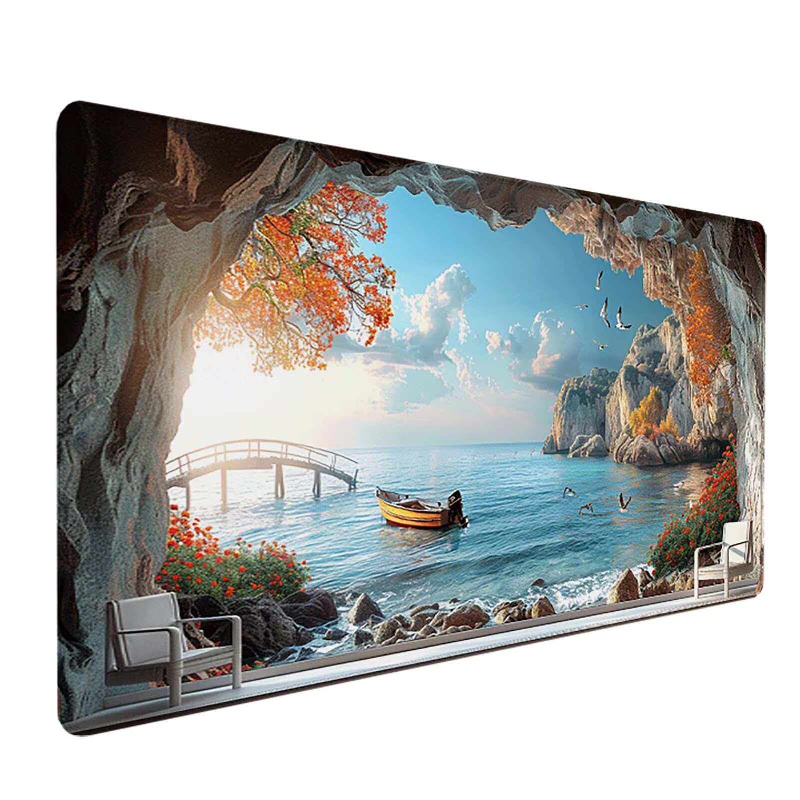 Paisaje Alfombrilla Ratón Gaming XXL 1500 x 800 mm, Alfombrilla Gaming Blanco Mousepad con Base de Goma Antideslizante, Impermeable Desk Mat para Teclado y Raton, Accesorios Gaming, Regalos 0-Q