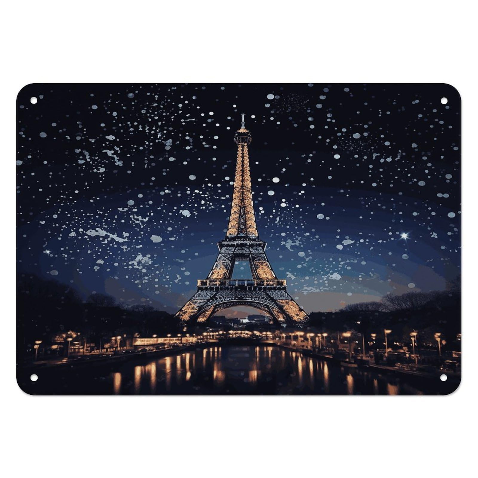 Fekiloot Style Night Paris Eiffel Tower Wall Decor Iron Painting Metal Sign