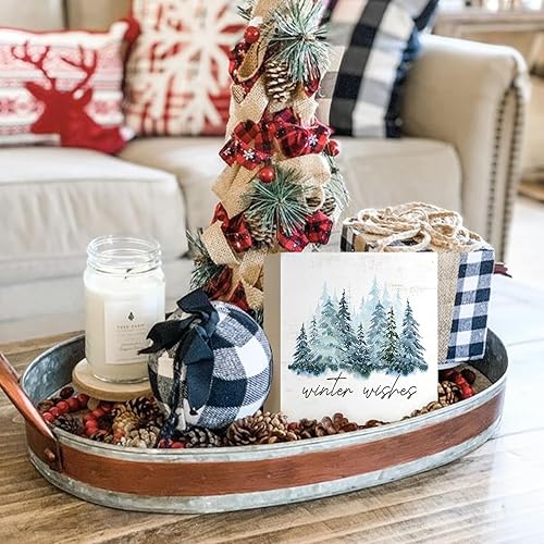 Miniatura 4 de Mtrgdn Decoración de invierno para el hogar, decoración interior para mesa, caja de madera, decoración de deseos de invierno, árbol de nieve,