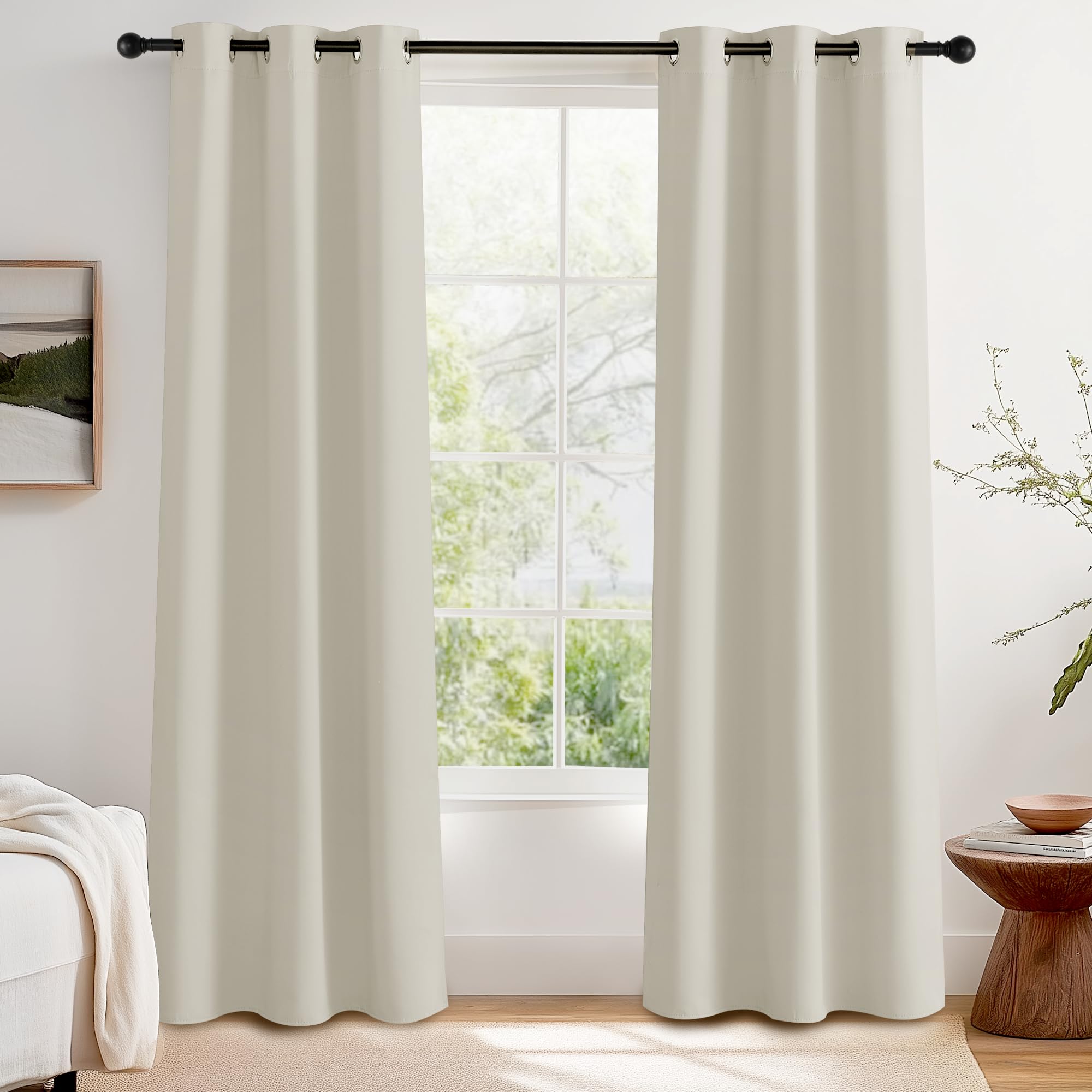 PONY DANCE Blackout Eyelet Curtains, Light Beige, 2 Panels, 37 x 84 Inch