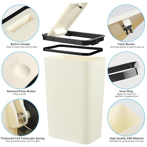 Miniatura 2 de Anzoymx Botes de basura para baño con tapas, paquete de 2 botes de basura de cocina de 4 galones con tapa desplegable, cesta de basura pequeña y