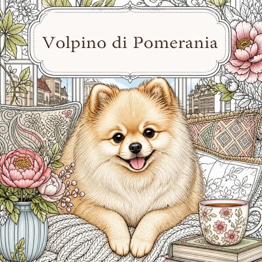 Il Libro da Colorare dello Pomerania / Spitz Nano: Dolci disegni rilassanti con soffici cagnolini – Scene di casa, vita quotidiana e natura