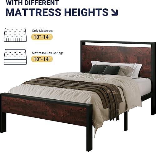 Miniatura 55 de Allewie Base de cama de plataforma tamaño King con cabecera y estribo de madera, soporte de 12 listones de metal resistente, no necesita somier,