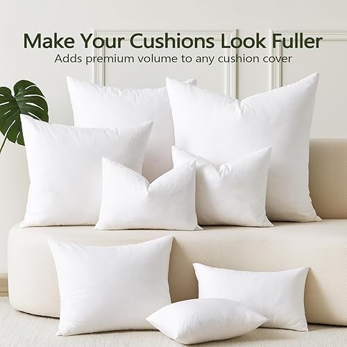 Miniatura 8 de DWR Juego de 2 rellenos de almohada de plumas de 16 x 16 pulgadas con funda de algodón orgánico, rellenos de almohada decorativos cuadrados blancos