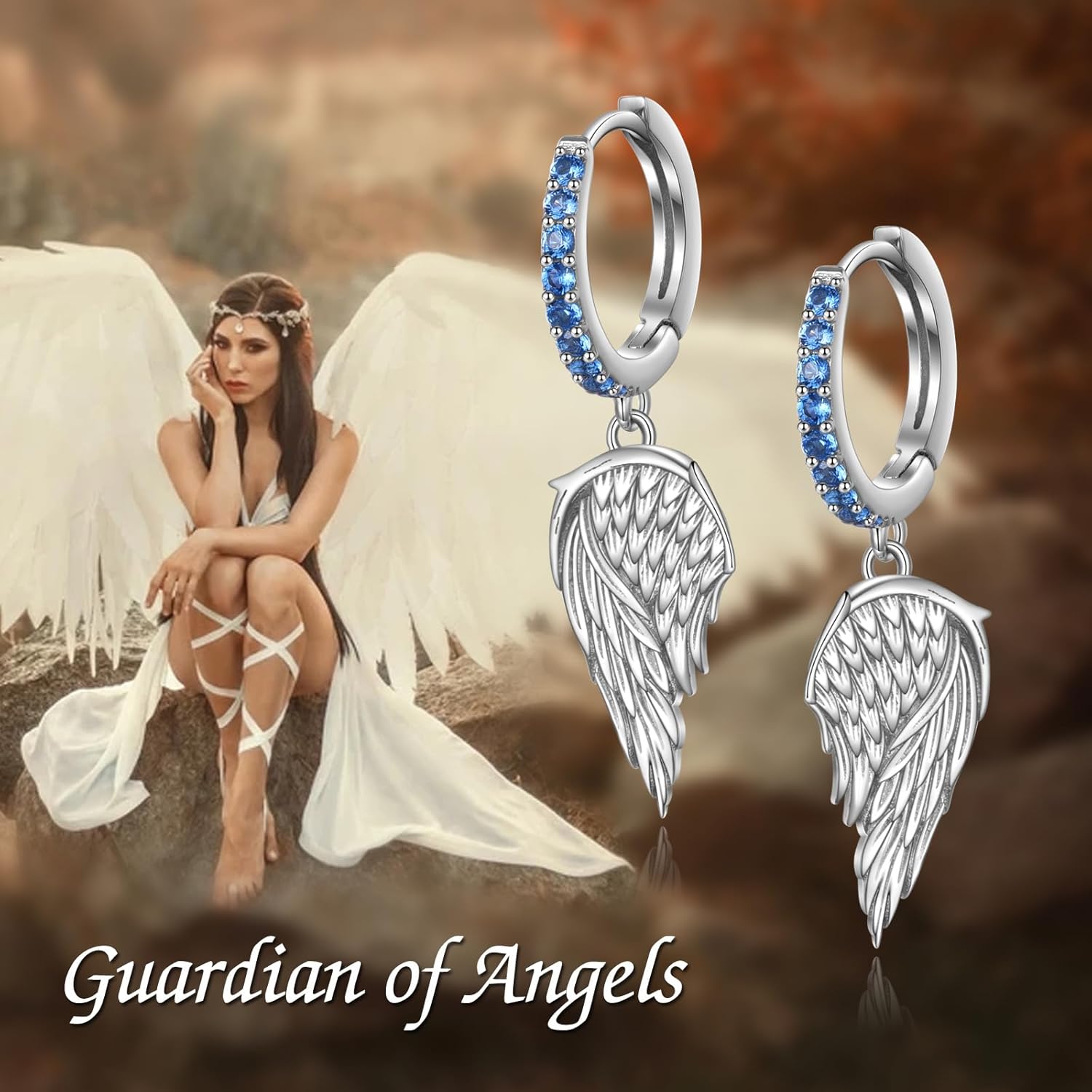 Angel Wings Earrings S925 Sterling Silver Moonstone Wings Dangle Hoop Earrings Jewelry for Women Girls - Image 6