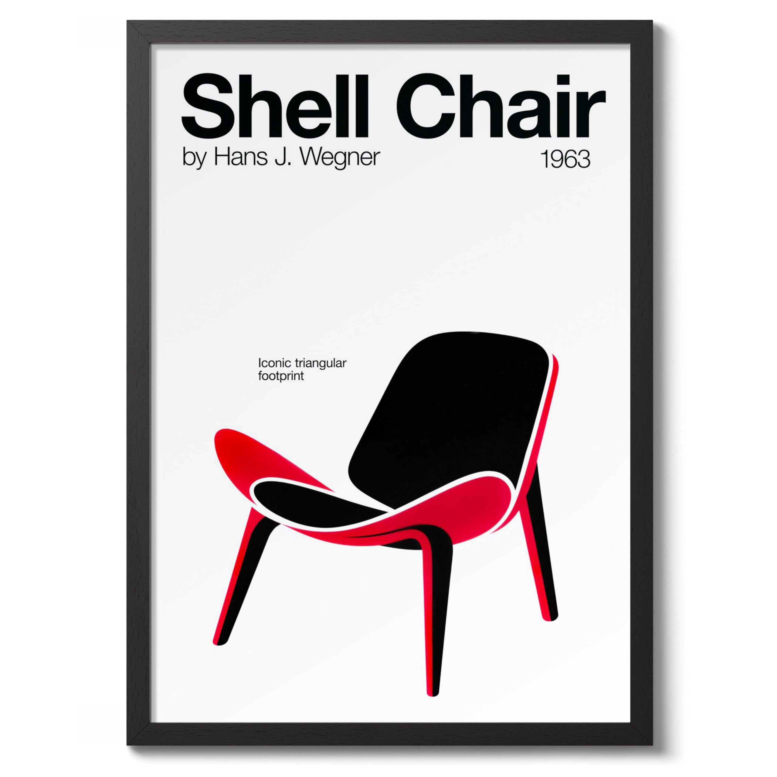Shell Chair Poster, Bauhaus Mid-Century Modern Print, Retro Abstract Wall Art, A4 (Black Frame) - 32.7x24.1cm
