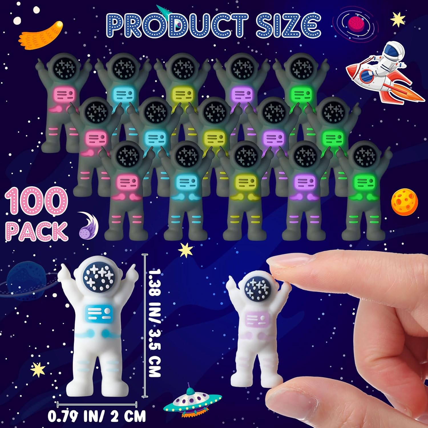 100 Pcs Mini Astronaut Figurines Glow in the Dark Miniature Astronaut Tiny Spaceman Toys for Kids Space Party Classroom Prize Easter Egg Stuffers Birthday Gift Piñata (Partial Body Glow)