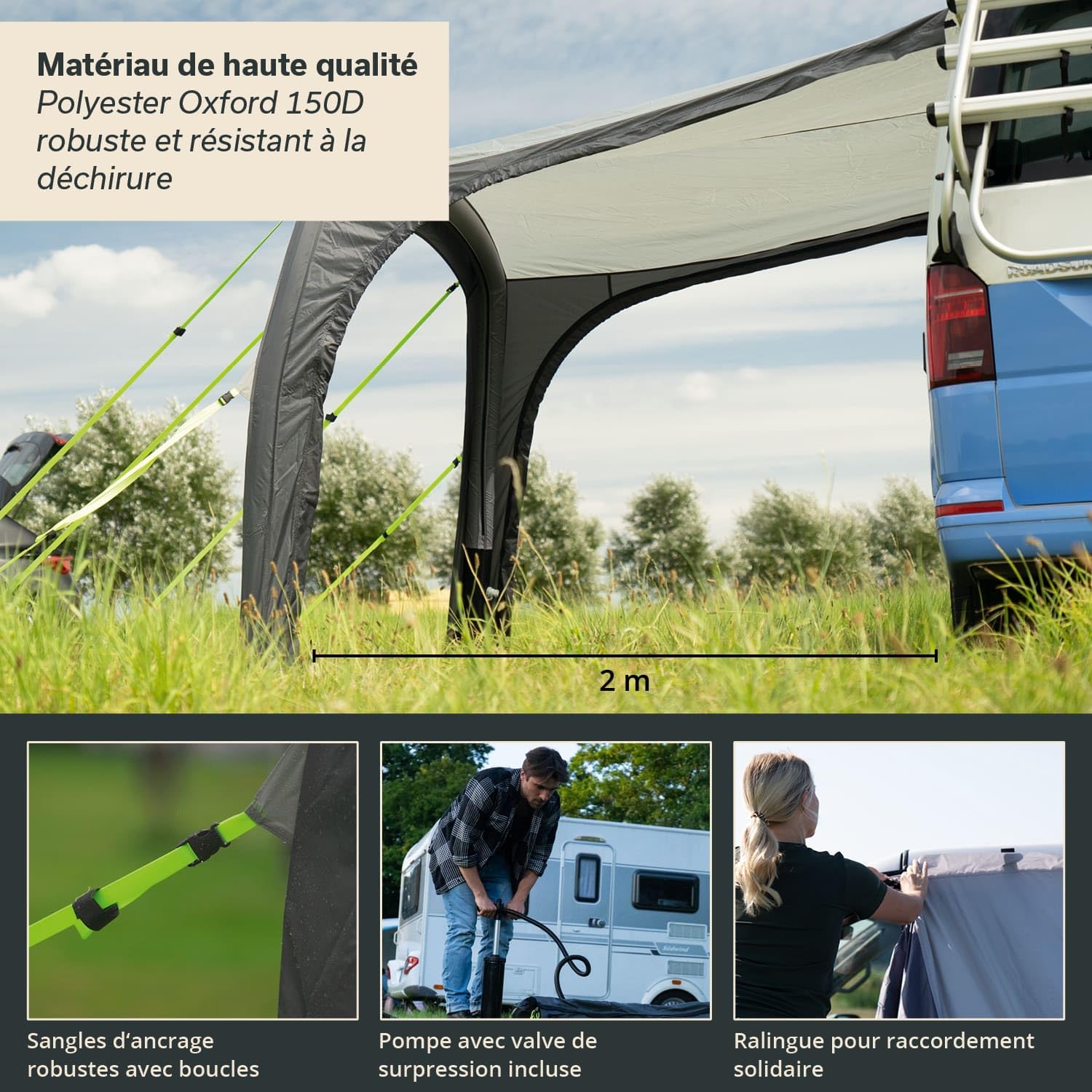 Skandika Auvent Vika Air Van 260 | Auvent Gonflable, Caravan Tarp, Voile d'ombrage UV 50+, Colonne d'eau 3000 mm | pour Camping-Car, Caravane, Minibus, Bus