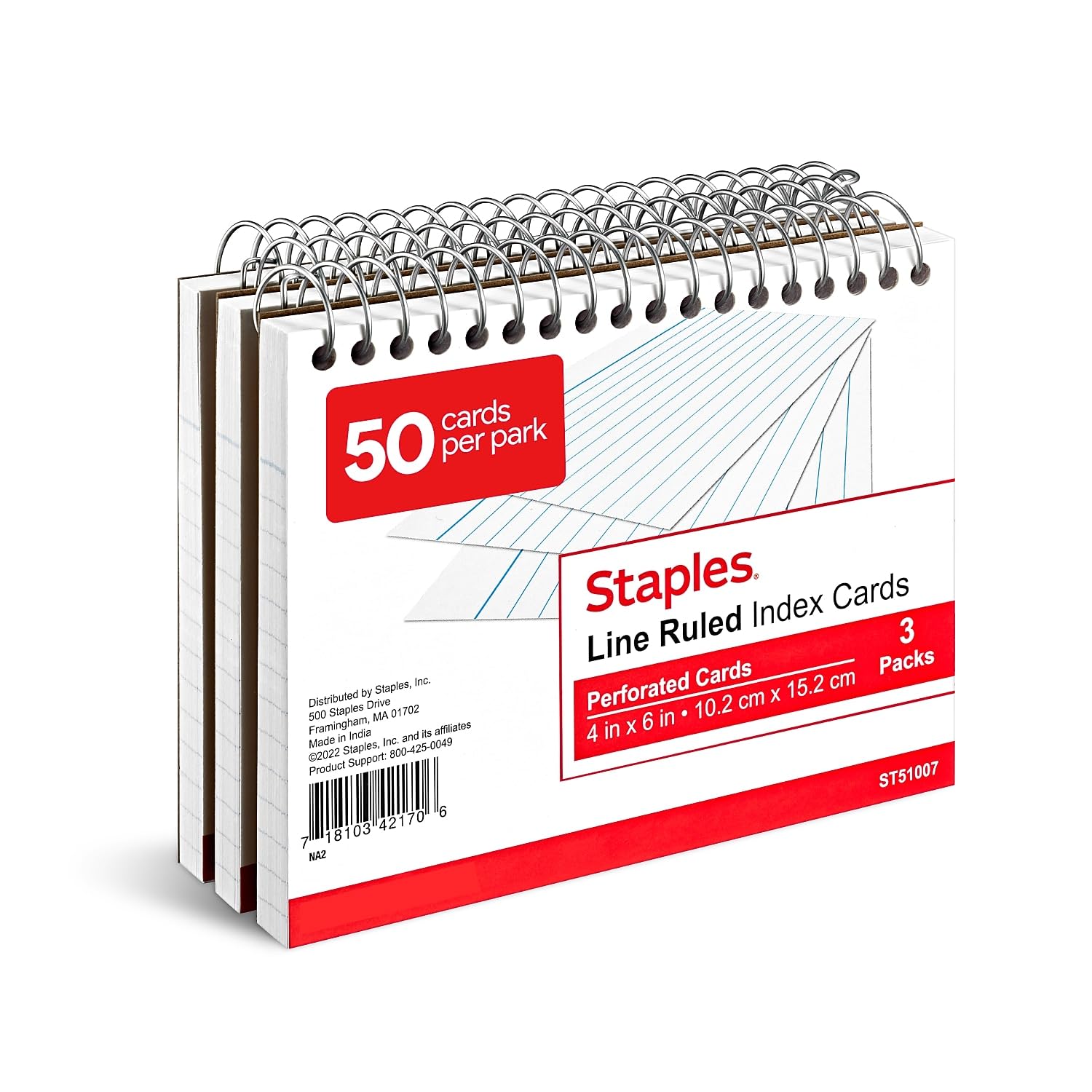 Fiches à spirales lignées Staples lot de 3 blanches 10x15 cm