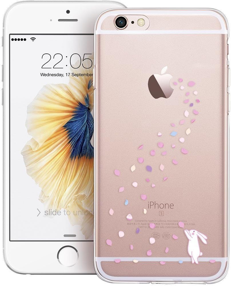 iPhone 7 Case, Walmark Soft Gel TPU Silicone Case Clear with Design Cute Cartoon Slim Fit Ultra Thin Protective Cover for 4.7 inches iPhone 7 /iPhone 7s_Floral Bunny