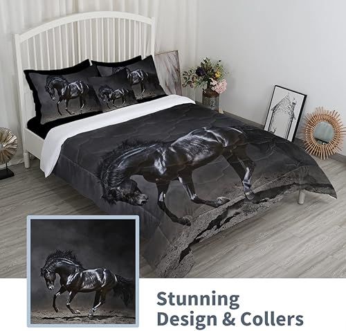 Miniatura 3 de Juego de edredón de caballo al galope, ropa de cama suave tamaño Queen, juego de edredón de 8 piezas con sábanas, fundas de almohada, almohada